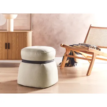 Taburet Lněný taburet béžový 45 x 45 x 44 cm čalouněná stolička moderní obývací pokoj ložnice Beliani