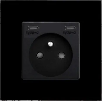 Elektrická zásuvka SKLENĚNÁ ZÁSUVKA JEDNODUCHÁ USB C+C RYCHLÉ NABÍJENÍ 20W QC 4A ZÁSUVKA 16A