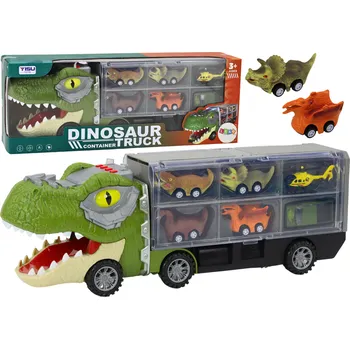 autíčko Dinosauří kamion na přepravu, s autíčky 6 kusů- zelená