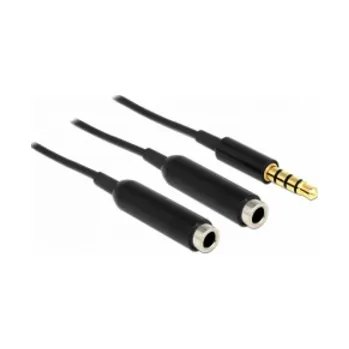 Audio kabel Delock adaptér stereo jack 3,5 mm samec,4 pin > 2 x stereo jack 3,5 mm samice,4 pin,25cm,černý