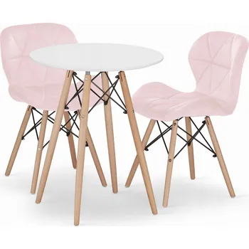 Sada kulatý stůl TODI 60 cm bílý + 2 židle LAGO růžové
