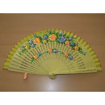 Karnevalový doplněk Vějíř dřevěný oboustranný - světle žlutý - v27