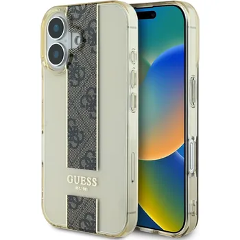 Guess IML Middle 4G Stripe Zadní Kryt pro iPhone 16 Brown Guess IML Middle 4G Stripe zadní kryt na telefon je skvělým doplňkem pro všechny milovníky stylu a praktičnosti. Tento kryt je vyroben z komb