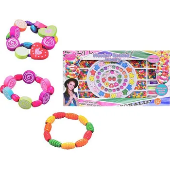 Dětské navlékací korálky Mikro Trading Korálky navlékací dřevěné v krabičce