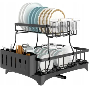 Odkapávač na nádobí DVOUÚROVŇOVÝ ODKAPÁVAČ NA NÁDOBÍ TALÍŘE PŘÍBORY HRNKY KOVOVÝ