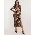 Dámské midi šaty s leopardím vorem a rozparkem LK-SK-509792-3.37-black-beige Velikost: L