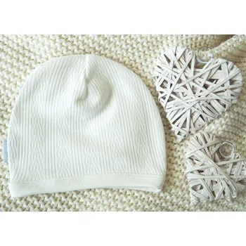 Kojenecká čepice AMÁLKA Bavlněná čepička saporka ažurový vzor, smetanová Velikost: 56-62