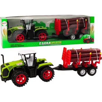 autíčko Zemědělský traktor s přívěsem na dřevo, 9 kmenů – zelená