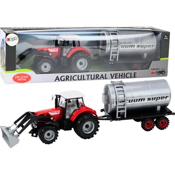autíčko Bagrový traktor s cisternou, třecí pohon – červená