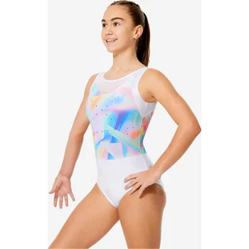 DOMYOS Dívčí gymnastický trikot bez rukávů 5-6 y/a / 113-122 cm BÍLÁ