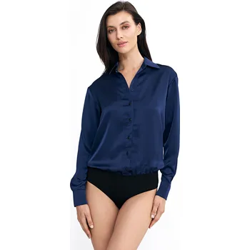 Dámská košile Saténová body košile K80 NIFE Barva: Tmavě Modrá, Velikost: XL