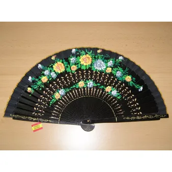 Karnevalový doplněk Vějíř dřevěný oboustranný - černý - v14