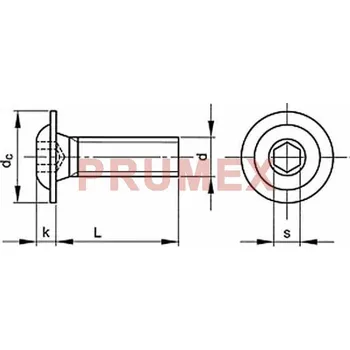 Šroub Šroub s půlkulatou hlavou s límcem inbus ISO 7380FL M12x30 ocel 10.9 pozink