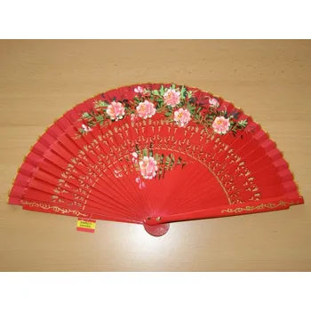 Karnevalový doplněk Vějíř dřevěný oboustranný - červený - v13