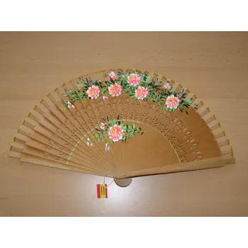 Karnevalový doplněk Vějíř dřevěný oboustranný - světle hnědý - v11