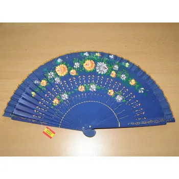 Karnevalový doplněk Vějíř dřevěný oboustranný - tmavě modrý - v25