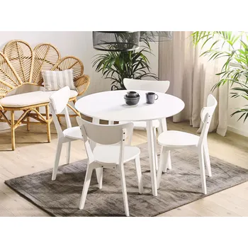 Jídelní set Jídelní souprava bílý kulatý stůl MDF se 4 židlemi, sada kuchyňského nábytku Beliani