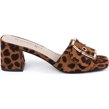 Dámské pantofle Tvídové leopardí nazouváky na sloupku, podpatek 5,5 cm GD-FL1190BR Velikost: 38