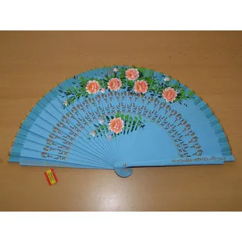 Karnevalový doplněk Vějíř dřevěný oboustranný - světle modrý - v31