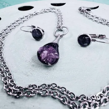 Náhrdelník Energetický náhrdelník a náušnice s fialovým nefritem