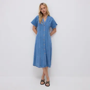 Dámské šaty Reserved - Džínové midi šaty s lyocellem - modrá - 9292H-55J - 9292H-55J-M