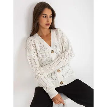 Dámský svetr Smetanový háčkovaný svetr na knoflíčky LC-SW-8022.04P-ecru Velikost: ONE SIZE