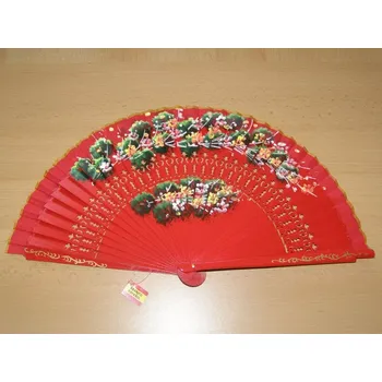 Karnevalový doplněk Vějíř dřevěný oboustranný - červený - v35