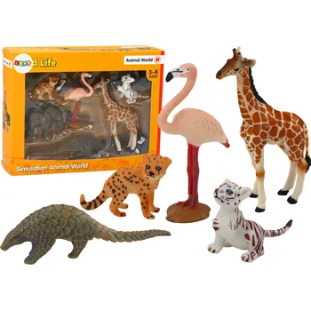 Sada figurek – žirafa, plameňák, slon, tygr