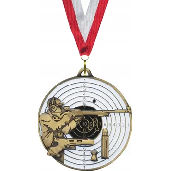 Barevná litá medaile střelba střelec puška brokovnice + popis stužka