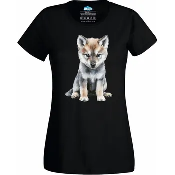 Dámské tričko Roztomilé vlčí mládě (Velikost: 4XL, Barva: Černá)