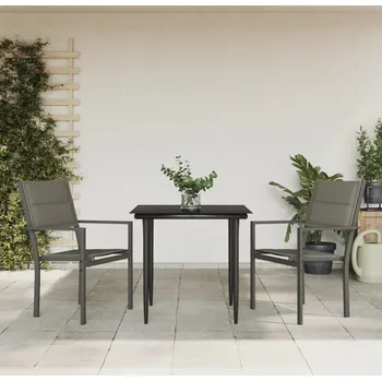 Zahradní sestava vidaXL 3dílný zahradní jídelní set černý ocel a textilen [3200734]