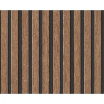 Tapeta Vliesová tapeta dřevěné lamely, hnědá a černá barva, jemná struktura 391098 (0,53 x 10,05 m) A.S.Création