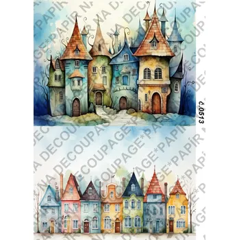 Umělecký papír Rýžový a soft papír na decoupage - Domy ulice - KB0513 Materiál: Soft, Rozměr: A4