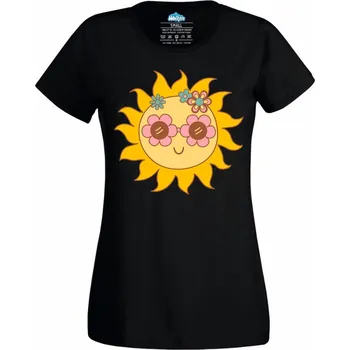 Dámské tričko Hippie Slunce (Velikost: 4XL, Barva: Černá)