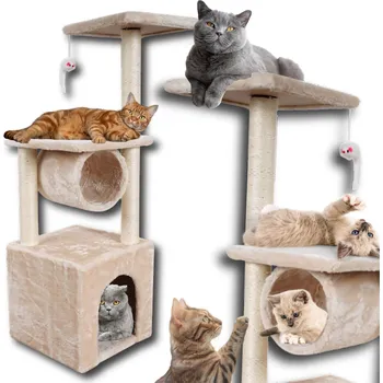 Škrabadlo pro kočky Omna béžové sisal 61 - 100 cm 5 úrovní