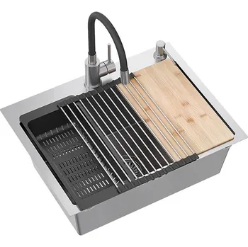 Nerezový dřez Quadron Luke 110 Brush Nickel + baterie ZLE-09009 + příslušenství