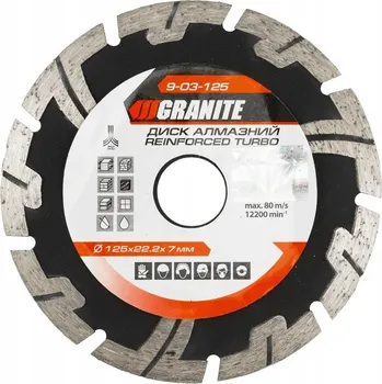 Řezný kotouč Diamantový kotouč TURBO REINFORCED 125*2,2 mm 22-24% 12200 ot./min GRANITE