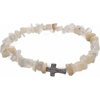 Náramek Měsíční kámen náramek sekaný se zirkonovým křížkem obvod cca 16 až 23 cm