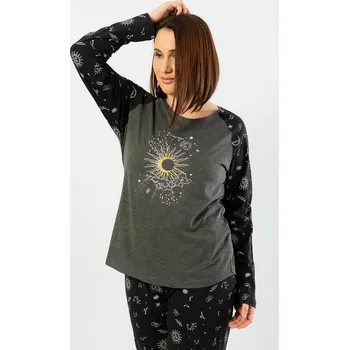 Dámské pyžamo Vienetta Dámské pyžamo dlouhé The moon: tmavě šedá 4XL