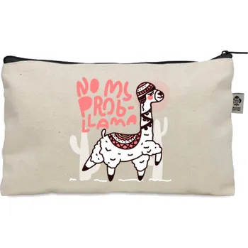 Kosmetická taška Kosmetická taštička béžová dárek NO PROBLEM LAMA vtipný potisk KO_282