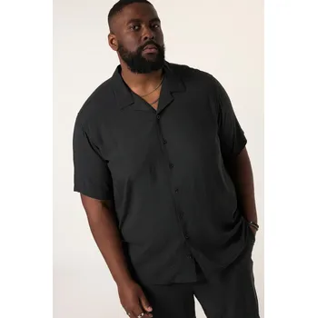 Pánská košile STHUGE, Plus size Košile STHUGE, krátké rukávy, Cuba límeček, plošný potisk, hranatý střih, do 8XL pro plnoštíhlé nadměrná velikost, 836895100-1457, černý, L, Plus size oblečení, Oblečení pro vysoké muže, Nadměrné velikosti, Oblečení pro plnoštíhlé.