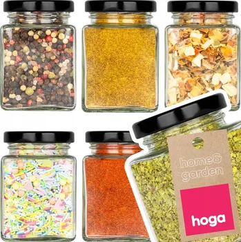 Sklenice 6x SKLENĚNÁ ZAVAŘOVACÍ SKLENICE ČTVERCOVÁ UZAVÍRATELNÁ NÁDOBA 140 ml ČERNÉ VÍČKO