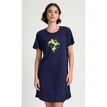 Dámské noční prádlo Vienetta Dámská noční košile s krátkým rukávem Paula: tmavě modrá S