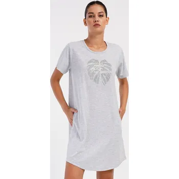 Dámská noční košile Vienetta Dámské domácí šaty s krátkým rukávem Alžběta: světle šedá 2XL