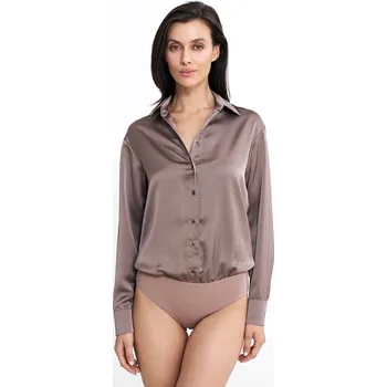 Saténová body košile K80 NIFE Barva: Hnědá, Velikost: M