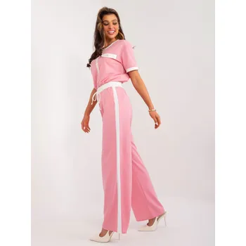 Dámské kalhoty Růžové kalhoty s vysokým pasem LK-