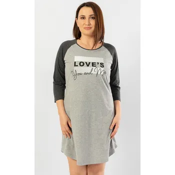 Dámská noční košile Vienetta Dámská noční košile s tříčtvrtečním rukávem You and me: šedá 1XL