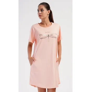 Dámské šaty Vienetta Dámské domácí šaty s krátkým rukávem Vážka: světle lososová 4XL
