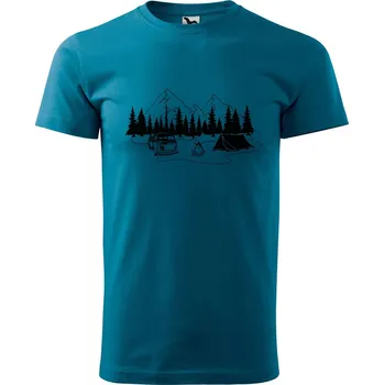 Pánská móda DOBRÝ TRIKO Pánské tričko s potiskem Pod horami Velikost: 2XL, Barva: Petrolejová