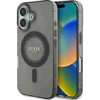 Telefonní příslušenství Guess IML Rhinestones Ring MagSafe Zadní Kryt pro iPhone 16 Black Guess IML Rhinestones Ring MagSafe zadní kryt na telefon je skvělým doplňkem pro všechny milovníky stylu a praktičnosti. Tento kryt j